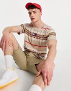 Tommy Jeans Center Logo Striped T-shirt In Soft Beige Multi-neutral