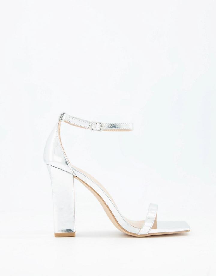 Glamorous Sandals With Block Heels In Silver Mirror