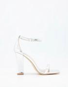 Glamorous Sandals With Block Heels In Silver Mirror