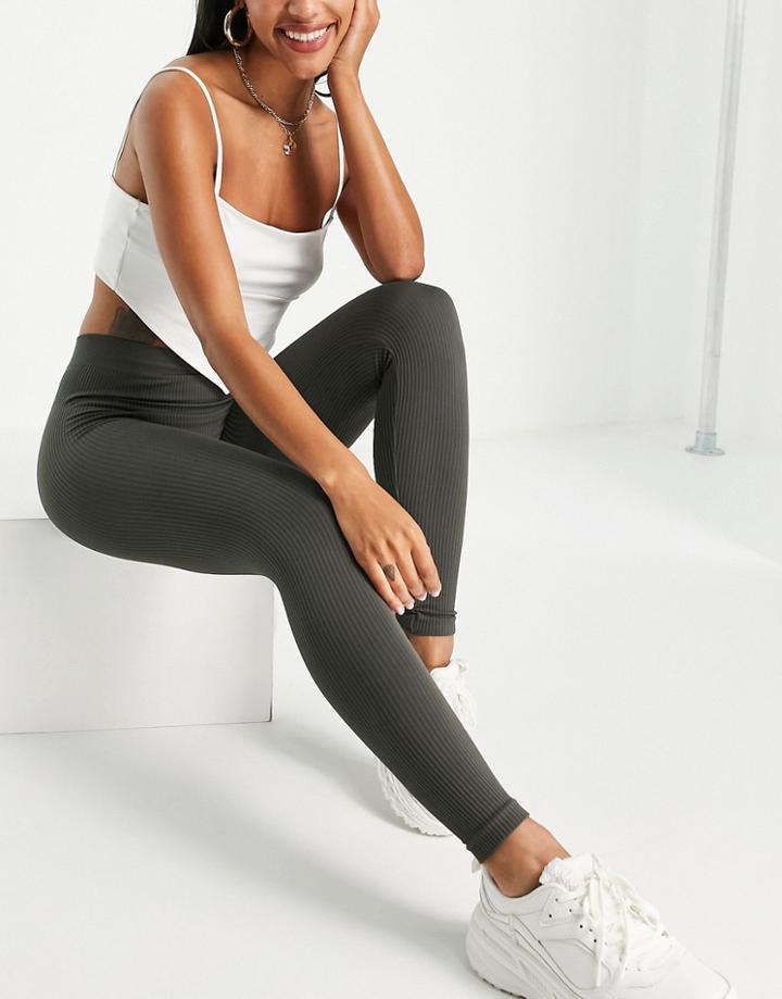 Pull & Bear Seamless Leggings In Gray-grey