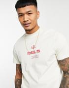 Asos Design T-shirt In Beige With Paris City Print-neutral