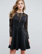 Amy Lynn Lace Sleeve Scuba Dress - Black