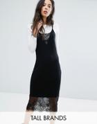 Noisy May Tall Cami Midi Dress With Lace Inserts - Black