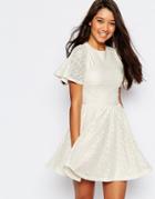 Asos Skater Dress With Lace Back And Keyhole - Cream