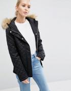 Asos Padded Jacket With Faux Fur - Black