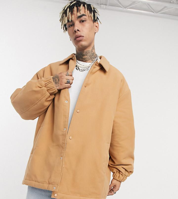 Collusion Faux Wool Coach Jacket In Tan-brown