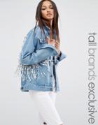 Liquor & Poker Tall Denim Jacket With Sequin Trim Back Detail - Blue