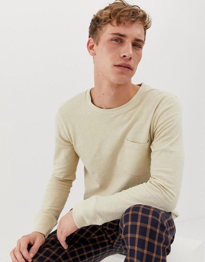 Selected Homme Long Sleeve T-shirt With Pocket In Slub Cotton - Beige