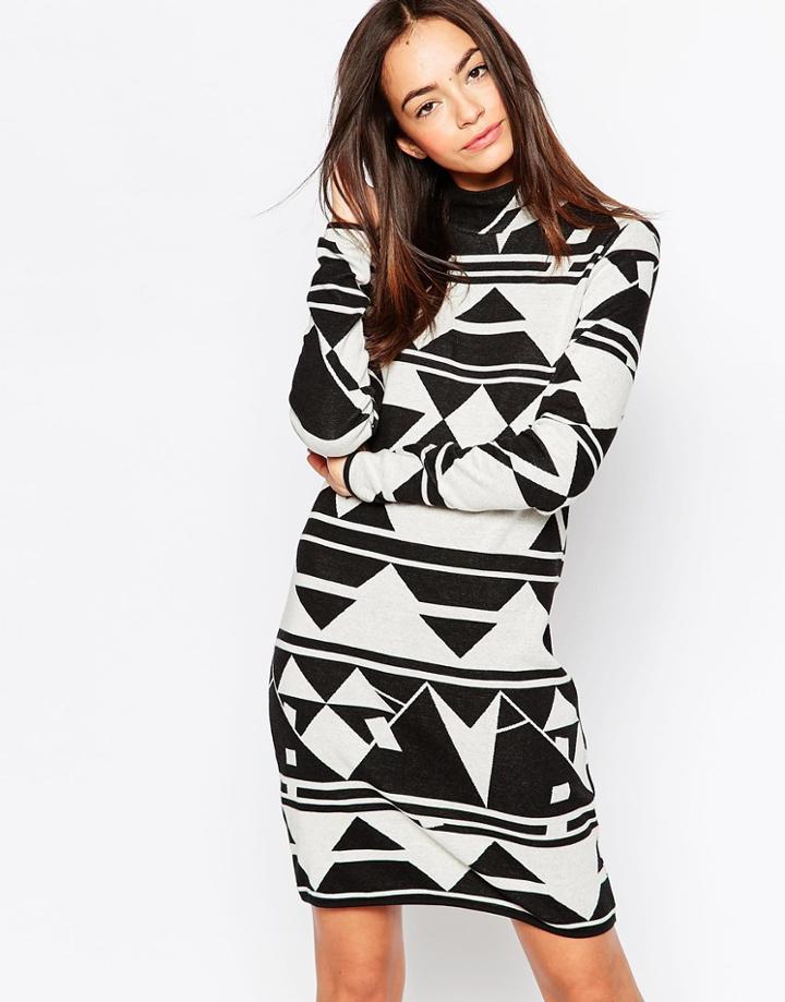 J.d.y Jacquard Roll Neck Dress - Multi