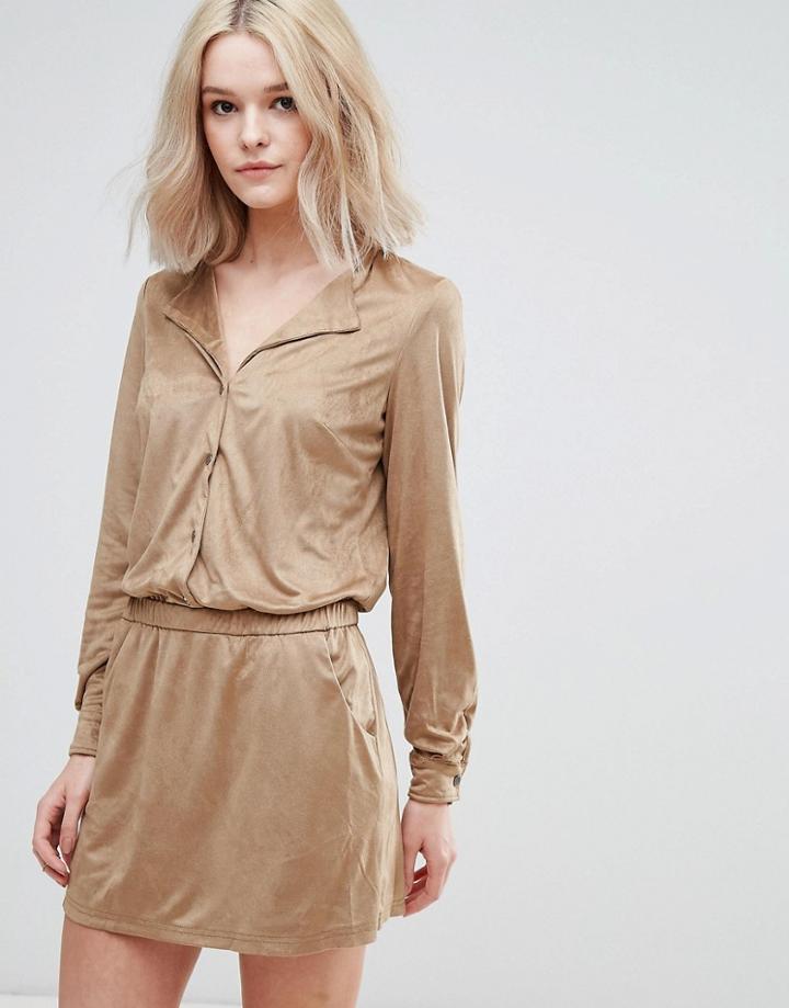 Vila Faux Suede Festival Mini Dress - Tan