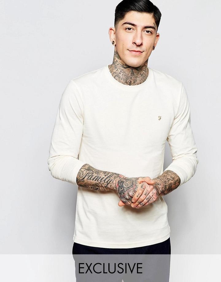 Farah Long Sleeve T-shirt With F Logo In Slim Fit In Chalk - Chalk