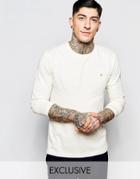 Farah Long Sleeve T-shirt With F Logo In Slim Fit In Chalk - Chalk