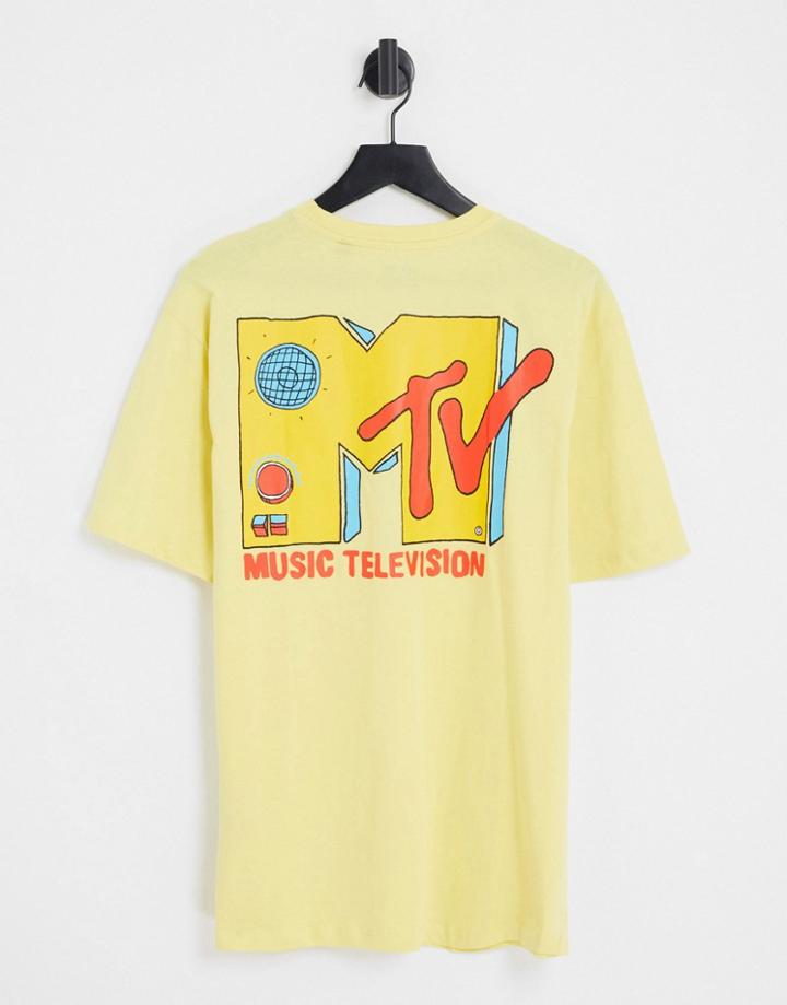 Only & Sons Oversized T-shirt With Mtv Back Print In Yellow