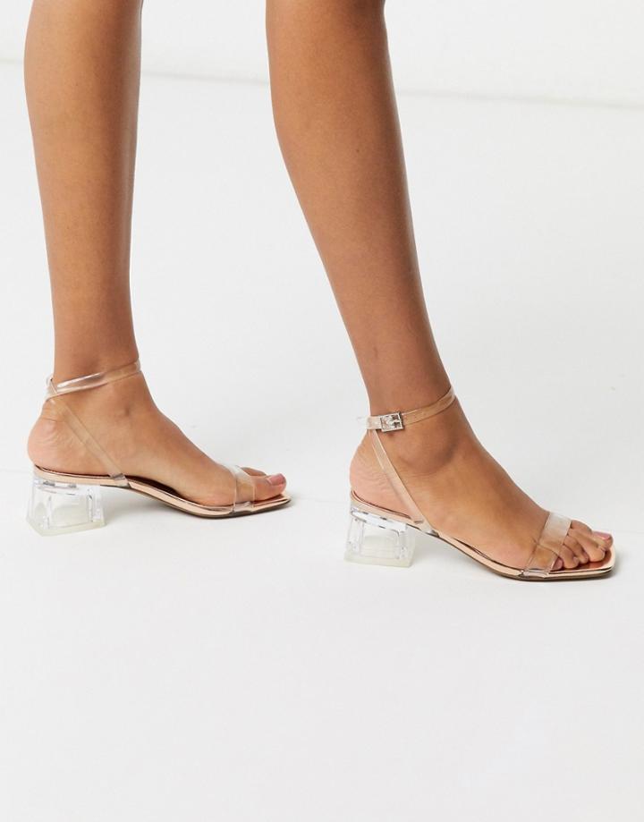 Asos Design Hocco Block Heeled Sandals In Clear And Rose Gold