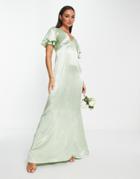 Topshop Eco Vera Blend Bridesmaid Heart Cut Out Back Midi Dress In Sage-green