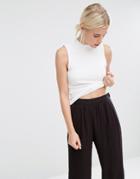 Monki High Neck Ribbed Top - White
