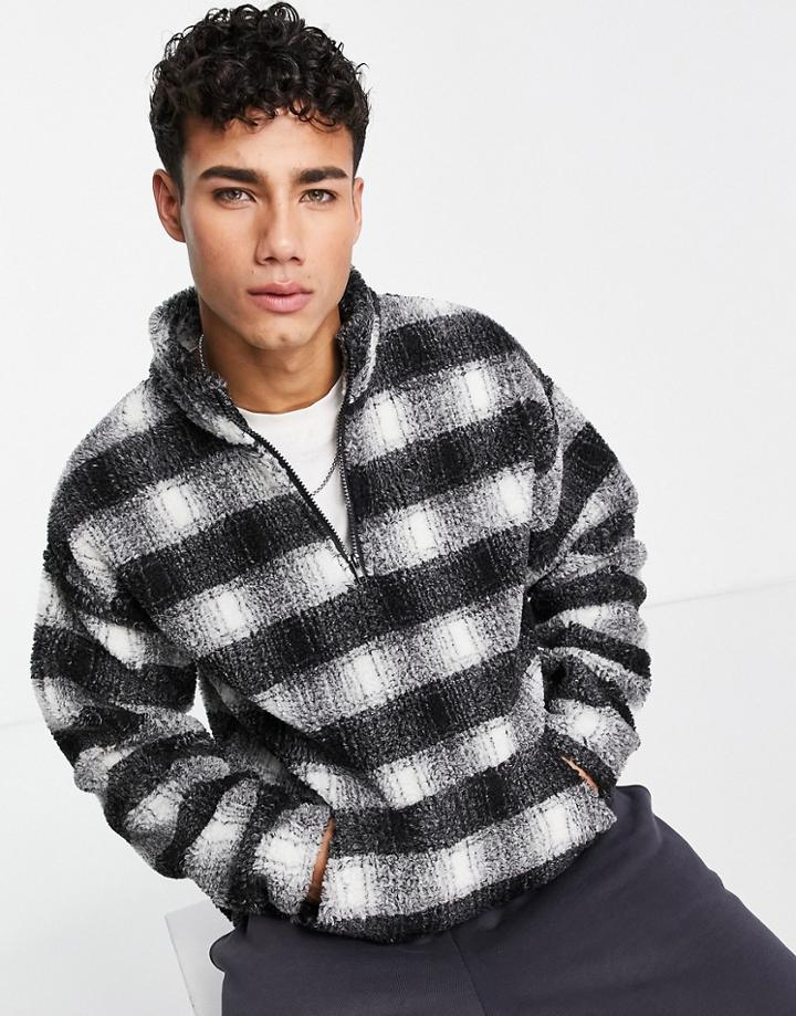 New Look Sherpa Funnel Neck Sweat With Check Print In Gray