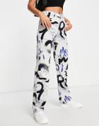 Monki Graffiti Print Twill Pants In Multi