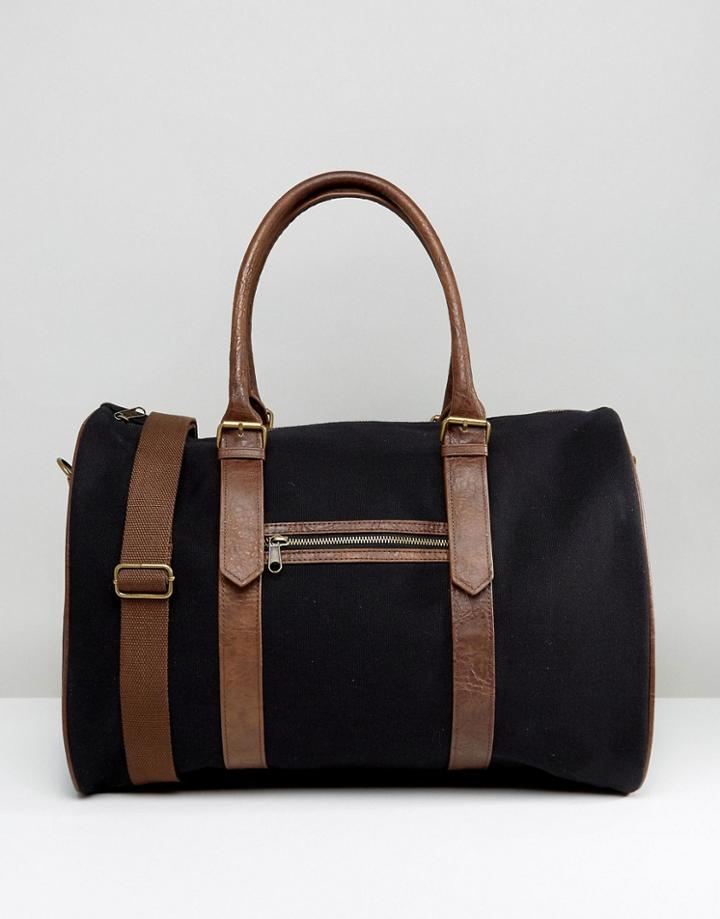 Asos Carryall In Black Canvas With Faux Leather Trims - Black
