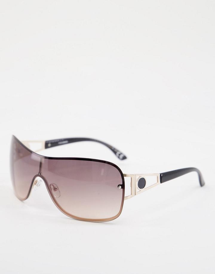 Asos Design Oversized Wrap 90s Sunglasses In Brown-gold