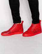 Asos Hi-top Sneakers In Red Snakeskin Effect - Red