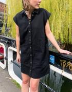 Noisy May Sleeveless Denim Pocket Detail Mini Shirt Dress In Black