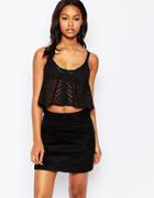 Motel Addie Crop Top In Crochet Lace - Black