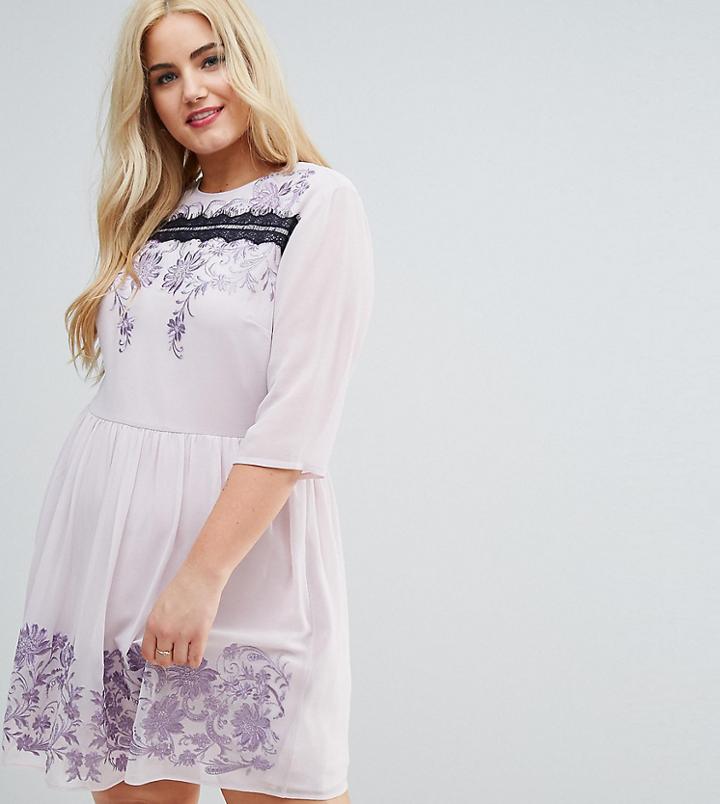 Asos Curve Premium Eyelash Lace Mini Dress With Embroidery - Purple