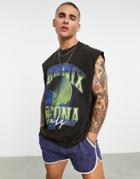 Asos Design Oversized Tank Top In Black With Baseball Front Print