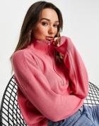 French Connection Half Zip Ribbed Sweater In Pink