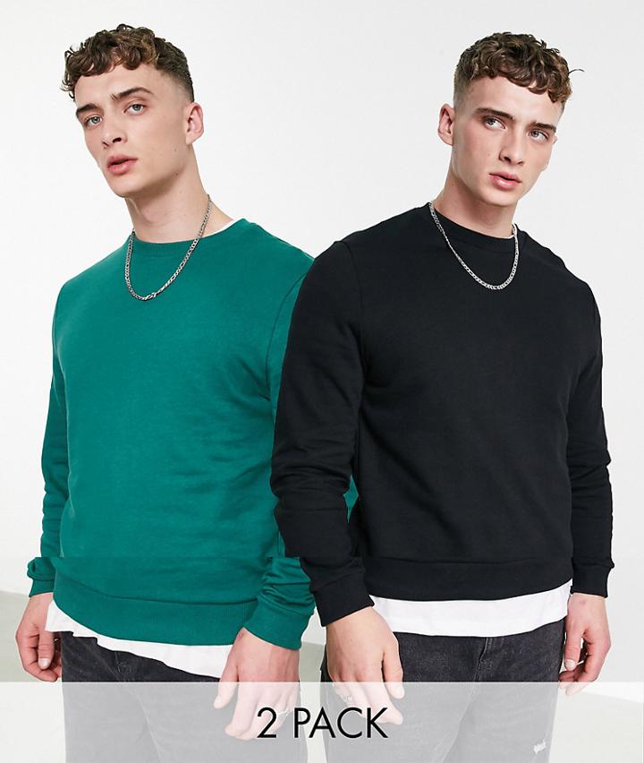 Asos Design Sweatshirt In Green/black 2 Pack-multi