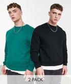 Asos Design Sweatshirt In Green/black 2 Pack-multi