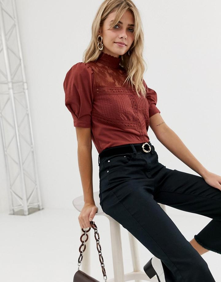 Miss Selfridge Victoriana Top In Rust - Brown