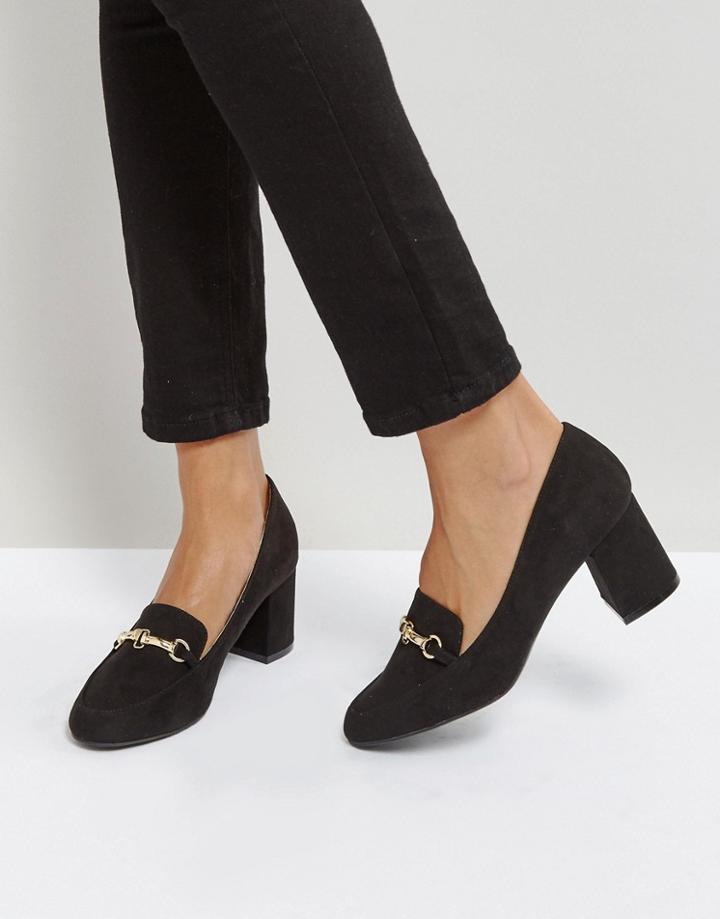 Qupid Kitten Heel Loafer Shoe - Black