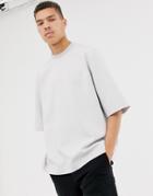 Asos White Oversized T-shirt In Ice Gray Scuba With Double Neck - Gray