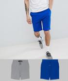 Asos Design Jersey Skinny Shorts 2 Pack Bright Blue/gray Marl Save - Multi