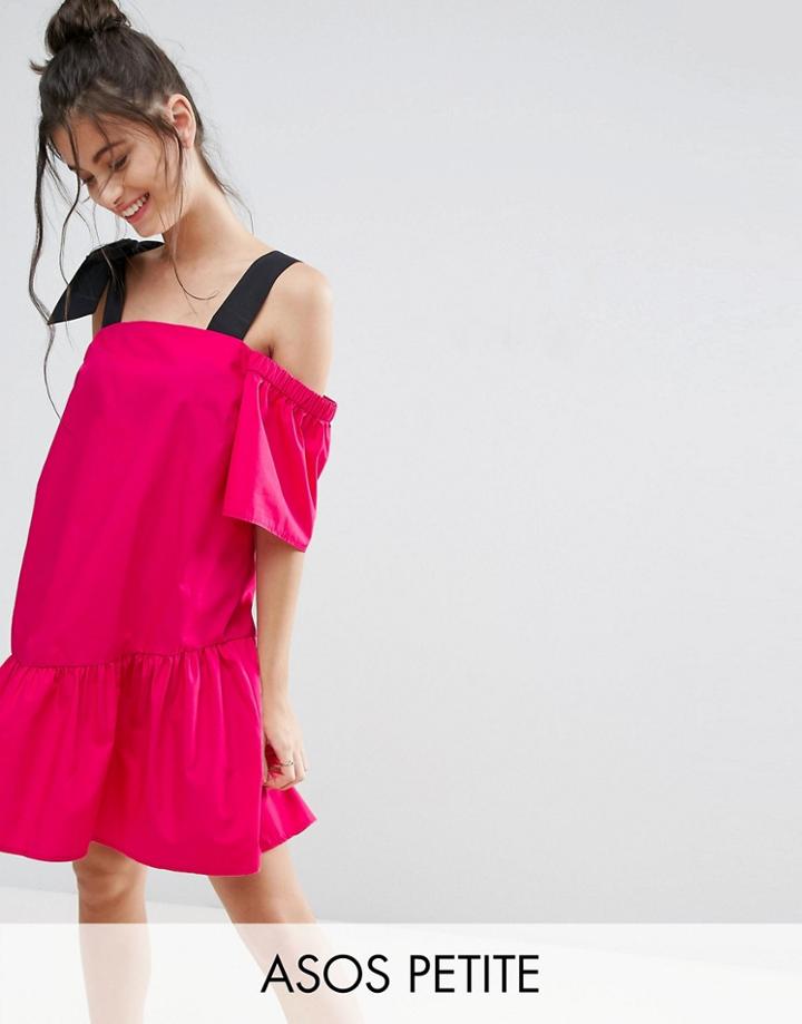 Asos Petite Pep Hem Cotton Cold Shoulder Dress - Pink