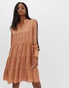 Y.a.s Spot Tiered Dress With Side Stripe-brown
