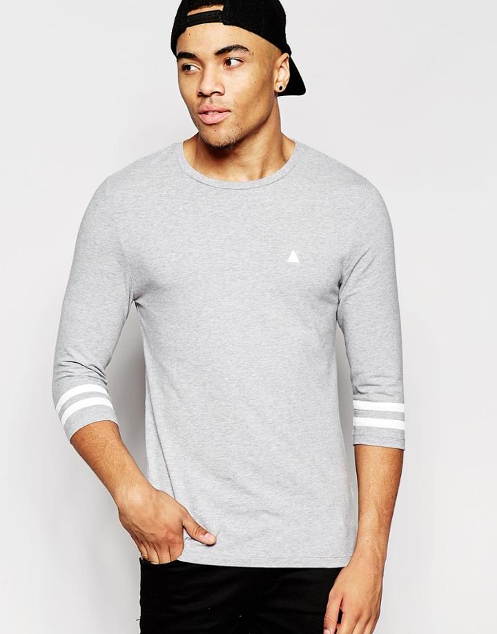 Asos Muscle 3/4 Sleeve T-shirt With Varsity Sleeve Stripes And Embroidery - Gray