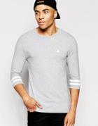 Asos Muscle 3/4 Sleeve T-shirt With Varsity Sleeve Stripes And Embroidery - Gray