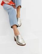 Asos Design Tulip Premium Leather Loafers - Silver
