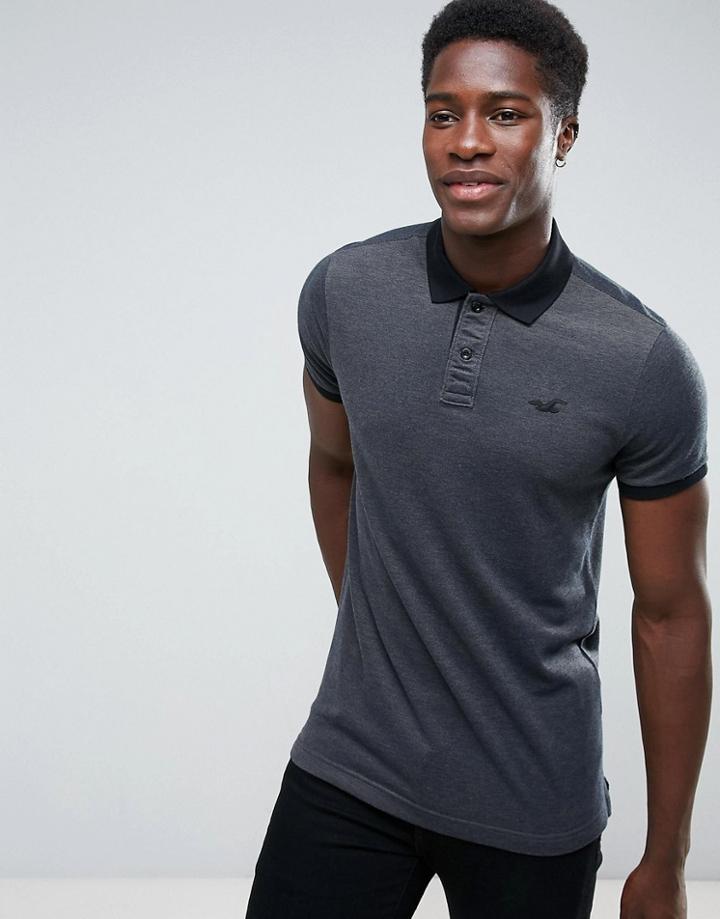 Hollister Polo Stretch Pique Icon Logo Slim Fit In Dark Gray - Gray