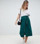 Asos Design Petite Tailored Midi Wrap Skirt With Topstitch - Green