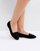 London Rebel Fringe Flat Slipper With Buckle-black