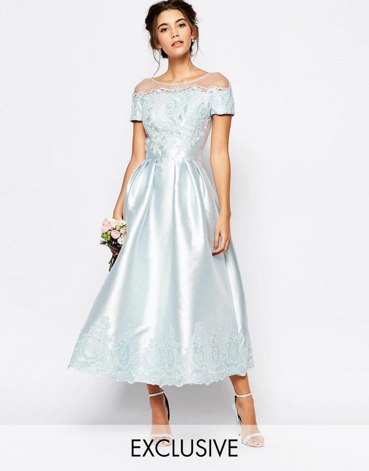 Chi Chi London Shankle Length Dress With Embroidery And Cap Sleeve - Plein Air