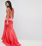 Jarlo Tall High Neck Fishtail Maxi Dress With Strappy Open Back Detail-red