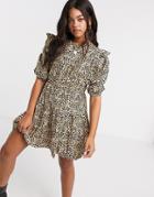 Influence Cotton Poplin Smock Dress In Leopard Print-multi