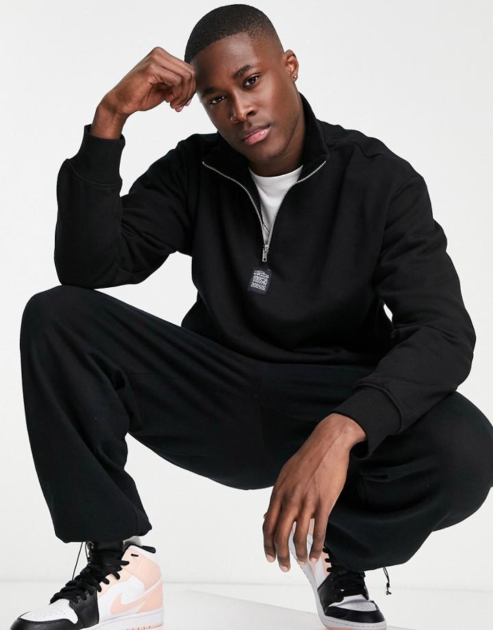 Topman Signature Half Zip Sweatshirt In Black