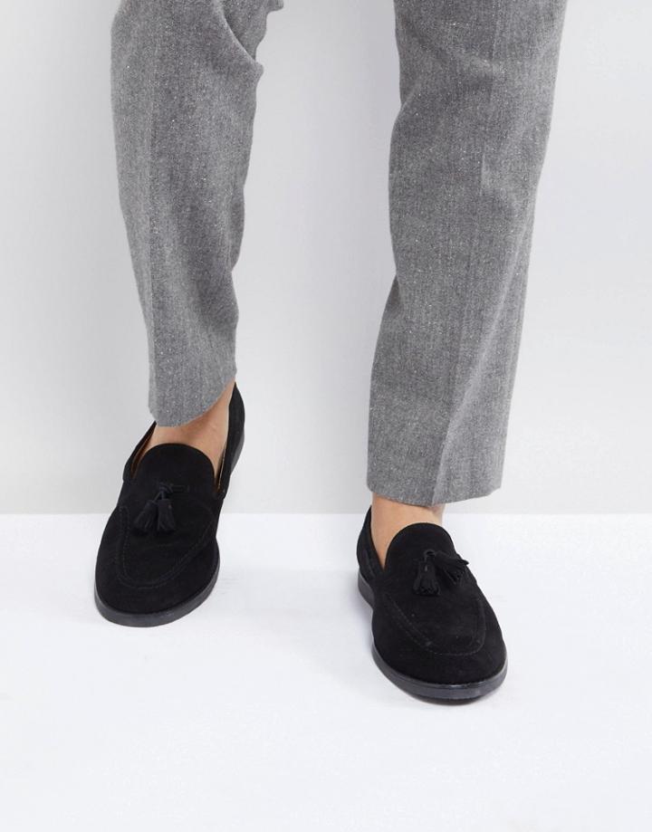 Zign Suede Tassel Loafers In Black - Black