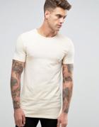 Asos Longline Muscle T-shirt In Sand - Beige